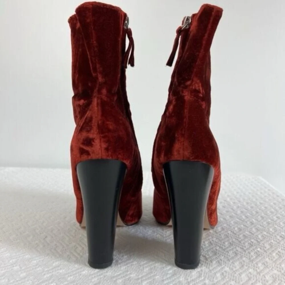 Zara Basic Womens EU 39 US 9 Red Orange Velvet Pump Heeled Booties Boots Cowboy - Picture 6 of 13